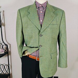 1884 Giesso Men's Tweed Sport Coat Blazer Herringbone 120s‎ Wool Green Size  43L